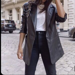 Vintage Black Leather Jacket, blazer style, size medium, Tannery West brand